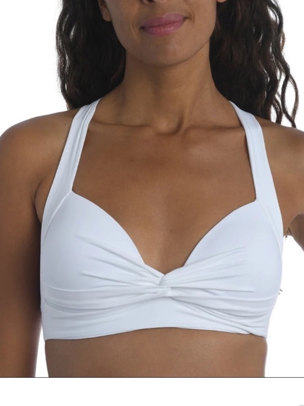 LA BLANCA Island Goddess Twist White Front Crossback Bikini Top